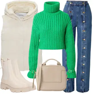 Outfit s Béžová/Khaki/Krémová/Hnědá/Bílá Bota Chelsea Boty/Kožená bunda/Plochá Kotníková Bota/Gumová Kotníková Bota Guess "Outfit na podzim"