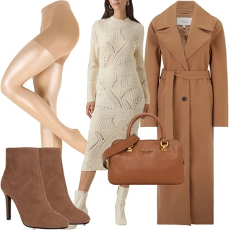 Výstřih na ramena Outfit s Bílá/Khaki/Béžová/Krémová Zimní Pletené Šaty/Dlouhé pletené šaty/Svetrové Šaty VERO MODA "Outfit na podzim"