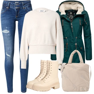 Outfit s Zelená/Tmavě zelená/Tyrkysový Zimní Parka/Zimní Bund/Outdoorové Bundy/Vosková Bunda/Parka Přechodová Bund Ragwear "Outfit na podzim"