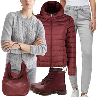 Outfit s Šedá/Světle šedá Zužující se Džíny/Termální Džíny/Sweat Džíny/Pánské tričko orsay "Outfit na podzim"