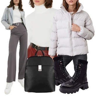 Východ Outfit s Světle šedá/Fialová/Šedá/Hnědá Trendyol "Outfit na podzim"Look: Skating, Východ, Volný čas