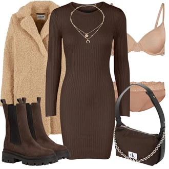 Outfit s Tmavě hnědá/Hnědá Kožená bunda Tamaris "Outfit na podzim"