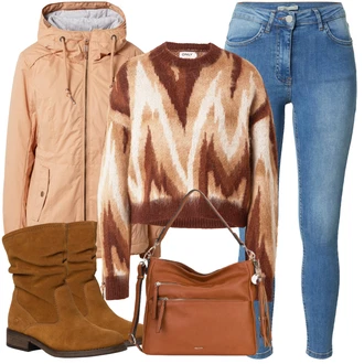 Outfit s Hnědá/Béžová/Žlutá Kozačka Zimní kotníková bota/Letní kotníková Kozačka/Klasická Kozačka/Vintage Kotníková Bota/Plochá Kotníková Bota/Kotníková Bota s Podšívkou/Bota se širokým nohavici Tamaris "Outfit na podzim"