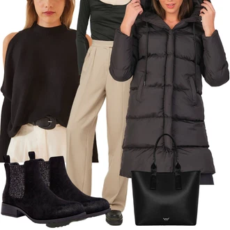 Outfit s Fialová/Bílá/Hnědá/Růžová/Černá Kardigan Zavinovací svetr/Kardigán se stojatým límečkem/Krátký svetr/Kardigán s kulatým výstřihem/Pončo/Pletené pončo happiness İstanbul "Outfit na podzim"
