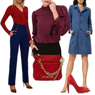 3/4 Rukáv Outfit s Tmavě červená/Fialová/Růžová/Červená/Vínová Halenka s Nafouknutým Rukávem/Halenka se Stojatým Límcem/Halenka s Trychtýřovým Límcem Trendyol "Outfit na podzim"