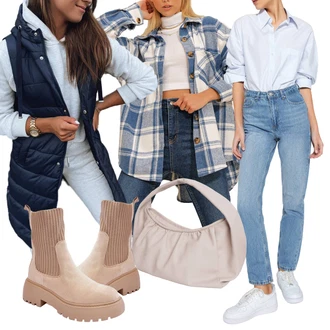 Lumberjack Outfit s Světle modrá/Modrá/Pastelové barvy Károvaná Košile/Flanelová košile trend alaçatı stili "Outfit na podzim"