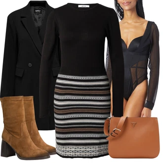 Outfit s Černá/Bílá Tělo Síťovaný Body/Průhledný Body HUNKEMÖLLER "Outfit na podzim"