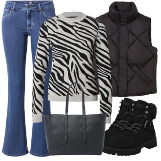 Outfit s Černá/Tmavě hnědá Bunda na přetažení přes hlavu/Letní peřová Bunda/Prošívaná Bunda/Krabice Bunda/Bunda z umělých vláken/Puchová Bund/Zimní Bund/Nafukovací Bund/Izolační Bunda Tom Tailor "Outfit na podzim"