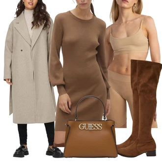 Outfit s Khaki/Béžová Bralette/Sada kalhotek podprsenky/Tvarovací top|šaty/Síťovaný body/Průhledný body/Tělo bez kostic/Průsvitná podprsenka a podprsenka s kosticí/Kamizola Pieces "Outfit na podzim"