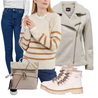 Motorka Zima Outfit s Šedá/Béžová/Khaki/Hnědá Bunda Zimní Bund Only "Outfit na podzim"Look: Motorka, Jízda na koni