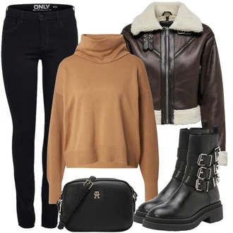 Motorka Outfit s Černá/Bílá/Fialová/Tmavě červená/Šedá/Hnědá Kozačka Motorkářská bota/Motorkářská Bota ps poelman "Outfit na podzim"Look: Jízda na koni, Motorka