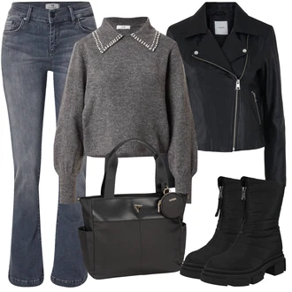 Polo-límec Outfit s Šedá/Světle šedá/Tmavě šedá Svetry 2 v 1/Svetr Carmen/Kašmírový Svetr/Svetr s Výstřihem/Kašmírový Svetr/Pletený Svetr/Svetr Niki/Norský Svetr/Jednoduchý Svetr/Vintage svetr/Zimní Svetr/Vlněný Svetr/Svetr s límečkem JdY "Outfit na podzim"