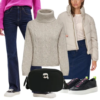 Outfity z džínu Zvonové kalhoty s Černá Desigual "Outfit na podzim"