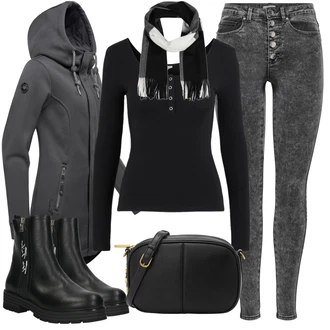 Outfit s Šedá/Tmavě šedá Mikina/Originální Mikina/Svetr S Kapucí/Pletená Mikina s kapucí/Sportovní Mikina/Sportovní Mikina Ragwear "Outfit na podzim"