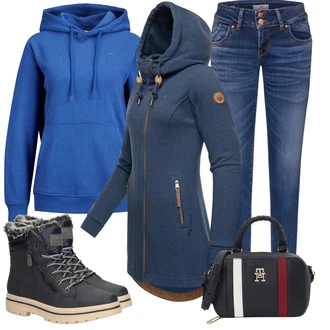 Outfit s Modrá/Tmavě modrá/Světle modrá Mikina/Pletená Mikina s kapucí/Originální Mikina/Svetr S Kapucí/Sportovní Mikina/Mikina s polovičním zipem Ragwear "Outfit na podzim"