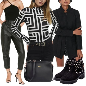 Outfit s Hnědá/Bílá/Černá/Šedá/Oranžová Halenka Slim Fit/Halenka s Potiskem/Vzorovaná Halenka/Halenka s Dlouhým Rukávem/Károvaná Halenka/Halenka se Stojatým Límcem/Halenka s Trychtýřovým Límcem cool & sexy "Outfit na podzim"