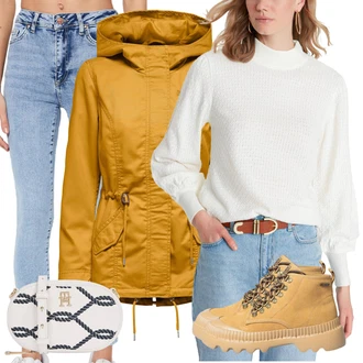 Outfit s Béžová/Žlutá/Hnědá Teniska Zimní Tenisky/Trekingová Bota/Teniska teddy/Šněrovací Kozačka na Platformě/Teniska na platformě/Chunky Tenisky Big Star "Outfit na podzim"