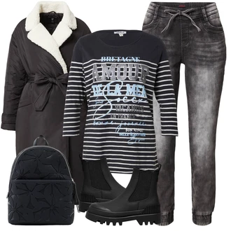 S nýtováním Kůže Outfit s Černá Kozačka Kožená bunda/Gumová Kotníková Bota Only "Outfit na podzim"