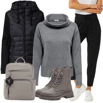 Outfit s Černá Široká Kalhoty Baggy Kalhoty/Jogger Kalhoty/Kožená Pánská Bund/Mrkvová Kalhoty/Sportovní kalhoty/Žerzejová Kalhoty/Navlékací Kalhoty JdY "Outfit na podzim"