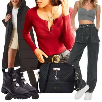 Outfit s Fialová/Světle šedá/Hnědá/Tmavě zelená/Zelená Dad Džíny/Cargo džíny/Džíny Volného Střihu/Mom Jean/Džín s Širokou Nohavicí/Kožená bunda/Kožená Pánská Bund Trendyol "Outfit na podzim"