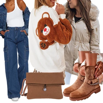 Outfit s Červená/Růžová/Hnědá Svetr s límečkem/Fleecová Mikina/Mohair Pullover/Pletená Mikina s kapucí/Háčkovaný svetr/Dámský Svetr/Originální Mikina happiness İstanbul "Outfit na podzim"