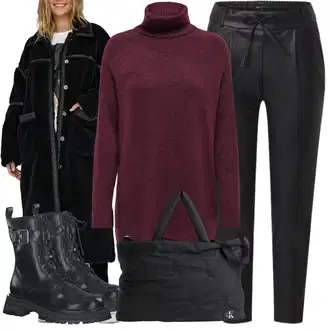 Nadrozměrné Dlouhé Outfit s Černá Dlouhý Zimní Kabát/Teddy Kabát/Kožich Kabát/Dlouhý kabát/Dlouhý Kabát/Oversize Kabát/Midi Kabát Only "Outfit na podzim"Look: Hip Hop, Nadrozměrné, Techno, Univerzitní, Pracovní oděvy