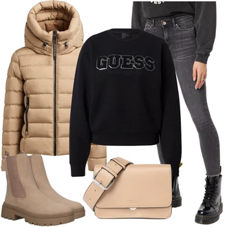 Italský Outfit s Hnědá/Béžová Chelsea Boty/Kožená bunda/Plochá Kotníková Bota About You "Outfit na podzim"Look: Italský, Venkovní, Chytrý příležitostný, Unisex