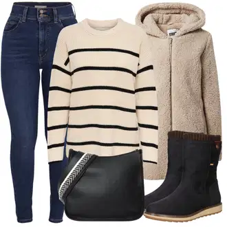 Outfit s Šedá/Hnědá/Béžová/Khaki/Fialová Fleecový Kabát/Kožich Kabát/Kabát Bouclé/Kabát s Kapucí/Vlněný Fleecový Kabát/Teddy Kabát/Pletený Fleecový Kabát About You "Outfit na podzim"