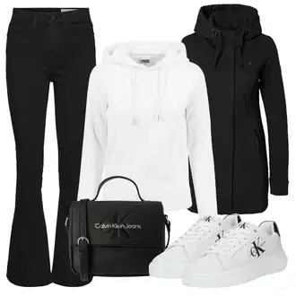 Premium Outfit sa Crna Zvonaste Hlače/Bootcut Hlača/Tajica Zvonolikog Kroja/Lepršave Hlača/Trapez Tajice/Hlače s Prorezom Noisy may "Outfit za slobodno vrijeme"Look: Rap, Stil, Boja, klasický, Vanjski, cool, 70-ich, Premium