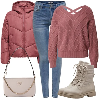 Outfit sa Crvena/Pink/Ljubičasta Prošivena Jakna/Ljetna pod-Jakna/Puferica Jakna/Donja Jakna/Jesenska Jakna/Održiva Jakna/Box Jakna/Zimska Jakna Only "Outfit za zimu"