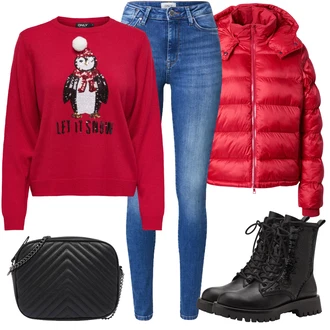 Kombinacije za zimu Duga sa Pink/Crvena/TamnoCrvena Only "Outfit za zimu"