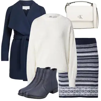 Nordijski uzorak Outfit sa Siva/Plava/Tamnoplava About You "Outfit za zimu"