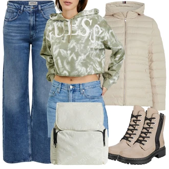 Zpátky do školy Outfit s Béžová/Khaki/Světle zelená/Bílá/Krémová Plenková taška/Pánská taška/Taška na Macbook/Taška Na Notebook/Mini batoh Desigual "Outfity na zimu"Look: Škola, Koncert, Pohřeb, Karneval, Coachella, Zpátky do školy