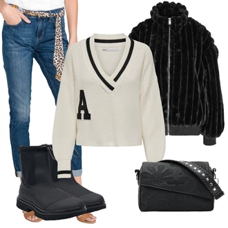 Outfity s boyfriend džínami s Černá/Tmavě modrá Kožená bunda/Chelsea Boty/Gumová Kotníková Bota Calvin Klein Jeans "Outfity na zimu"