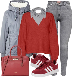 Slouchy Vlna Outfit s Šedá/Tmavě šedá/Světle šedá Šátek/Kruhový Šál/Šál/Klobouk Bandana Zwillingsherz "Outfity na zimu"