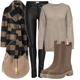 Outfit s Šedá/Hnědá/Béžová Kozačka Chelsea Boty/Klasická Kozačka/Kotníková Bota s Podšívkou/Motorkářská bota Apple of Eden "Outfity na zimu"