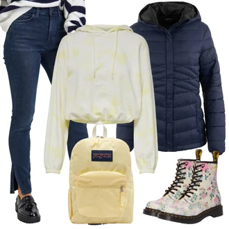 Zpátky do školy Outfit s Žlutá/Oranžová Mini batoh/Mini batoh/Pánská taška jansport "Outfity na zimu"Look: Bar, Škola, Zpátky do školy