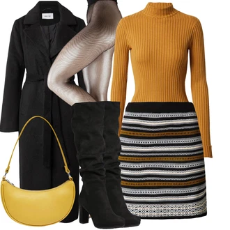 Outfit s Béžová/Růžová Síťovaná punčocha/Síťovaný punčocháč Falke "Outfity na zimu"