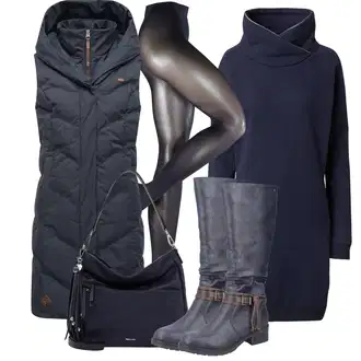 A line Outfit sa Tamnoplava/Svjetloplava Haljina Veći Broj/Parka velike veličine Ragwear "Zimski outfit"