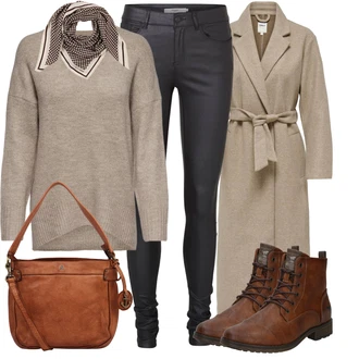 Dlouhé Outfit s Šedá/Béžová/Hnědá/Khaki Vlněný Kabát/Dlouhý kabát/Dlouhý Kabát/Zimní Kabát Vlněný kabát/Kašmírový Kabát/Lodenový kabát/Midi Kabát Only "Outfity na zimu"