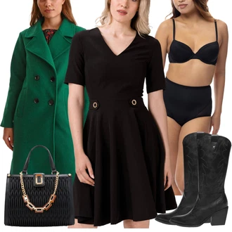 Outfit s Černá/Růžová Body s Kosticí/Tělo bez kostic/Sada Kalhotek s Drátěnou Podprsenkou Dorina "Outfity na zimu"