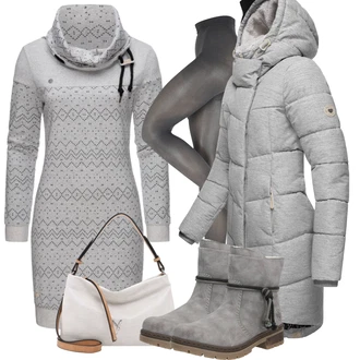 Teplé Outfit s Šedá Zimní Kabát/Lehký Kabát/Péřový Kabát/Dlouhý Péřový Kabát/Kabát s Kapucí/Prošívaný kabát Ragwear "Outfity na zimu"