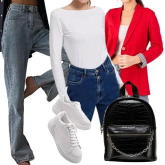 Na Procházku Outfit s Modrá/Šedá/Světle modrá/Lilové barvy Dad Džíny/Džíny Culottes/Džíny s Rozparkem/Džíny Volného Střihu/Kožená Pánská Bund/Mom Jean/Plisované Džíny/Navlékací džíny/Kožená bunda/Vintage džíny/Džín s Širokou Nohavicí madmext "Outfity na zimu"Look: Bowling, Tanec, Na Procházku