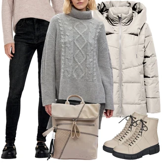 Outfity na zimu Streetwear s Šedá Rieker "Outfity na zimu"Look: Unisex, Trendový, Streetwear, Sportovní, Techno, Armáda, Moderní
