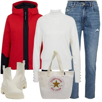 Outfit s Lilové barvy/Hnědá/Růžová/Bílá/Khaki Plážová taška/Látková taška/Taška Na Rameno/Shopper taška/Bavlněná taška Converse "Outfity na zimu"