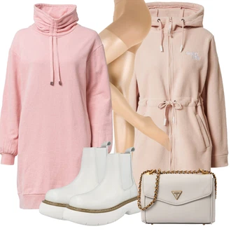 Klasické Outfit s Krémová/Bílá Chelsea Boty/Kožená bunda/Gumová Kotníková Bota Steve Madden "Outfity na zimu"Look: Bad Taste, Klasické, Cool, Nadrozměrné, Punk, Unisex