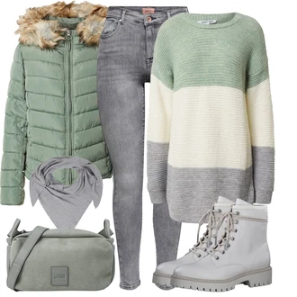 Slouchy Vlna Outfit s Šedá/Tmavě šedá/Světle šedá Šátek/Kruhový Šál/Šál/Klobouk Bandana Zwillingsherz "Outfity na zimu"