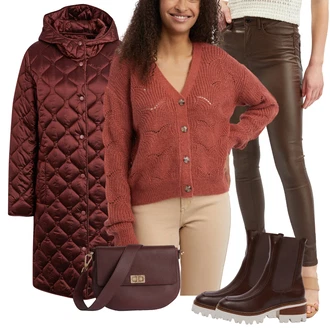 Elastan Outfit s Šedá/Tmavě zelená/Hnědá/Khaki/Tmavě hnědá Skinny Kalhoty/Jeggings/Kalhoty z Umělé Kůže/Legíny Kožený Vzhled/Tregíny/Kožený Legíny/Kožená Kalhoty orsay "Outfity na zimu"