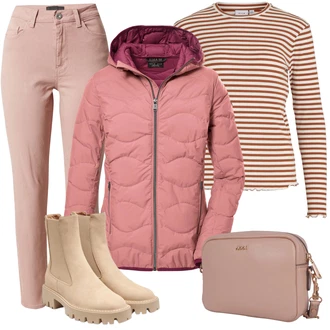 Outfit s Růžová/Fialová/Hnědá Mom Jean/High Waist Džínové Kalhoty/Zkrácené Džíny/Capri Džíny/Dámské Džíny s Délkou 7/8/Zužující se Džíny/Kotníková Bota/Kožené Boty/Kožená bunda/Slim Fit Džíny/Džíny s Rozparkem Pieces "Perfekt na podzim"