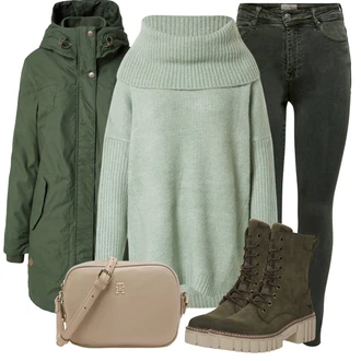 Outfit s Světle modrá/Světle zelená/Zelená Vodopádový Svetr/Kašmírový Svetr/Mohair Pullover/Svetr bez Ramínek/Oversize Svetr/Zimní Svetr/Svetr s přehozem About You "Outfit na podzim"